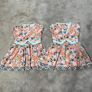 Matilda Jane Twin Girls Dresses Size 4T Easter Birds Floral Pink Blue